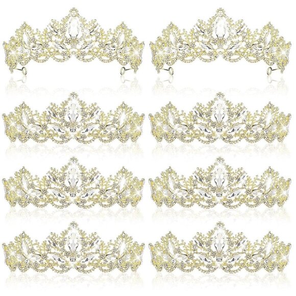 8 Pcs Gold Tiaras for Women Elegant Hair Accessories for Weddings Parties